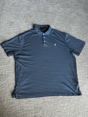 Polo Ralph Lauren Mens XL Classic Fit Blue Striped Short Sleeve Polo Shirt Pony